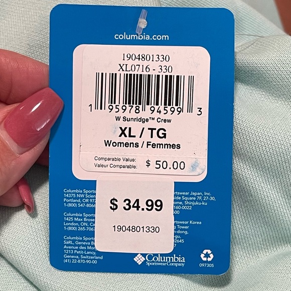 NWT Columbia Women’s Sunridge Teal Crew Sweatshirt XL - Picture 6 of 9